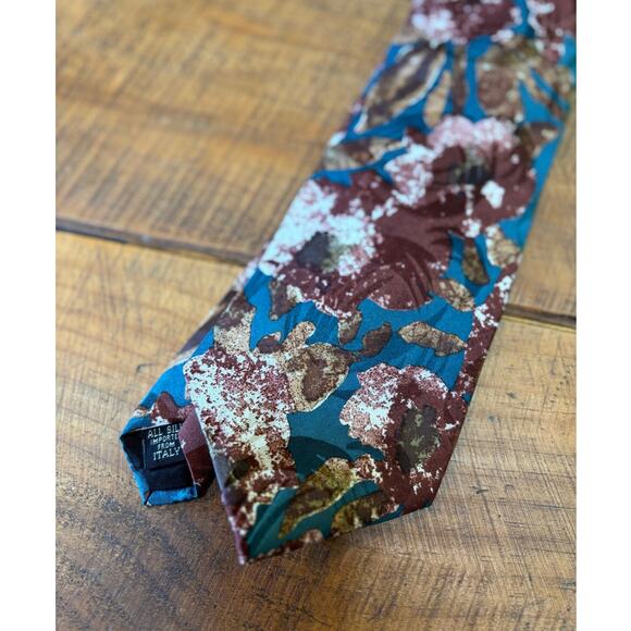 Mens‎ Leonardo 100% Silk Blue Brown Abstract Neck Tie - Picture 5 of 6